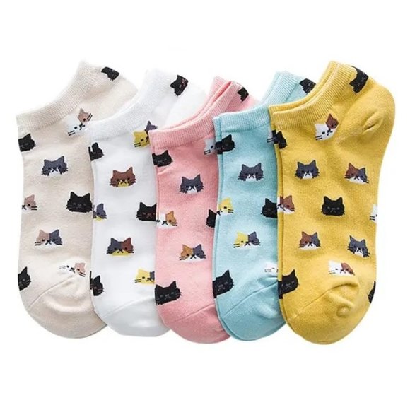 Tahzo Accessories Womens Ankle Socks 5 Pair Of Cat Socks Cute Ankle